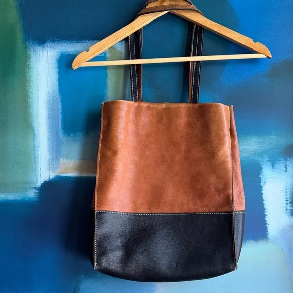 Patricia Nash Brown and Black Leather Tote - Picture 3 of 13